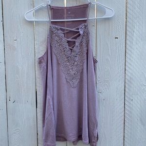 MAUVE PURPLE AMERICAN EAGLE PATTERNED CROSSED TOP